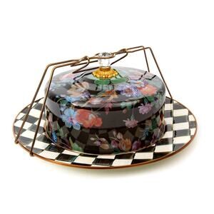 Brand New Mackenzie-Childs Black Flower Market Cake Carrier